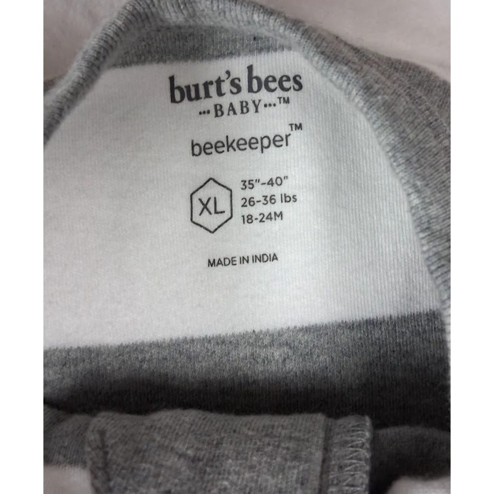 Burt's Bees Gray White Organic Cotton Sleepsack 18 24 Mos Beekeeper 26-36lbs - Picture 2 of 3